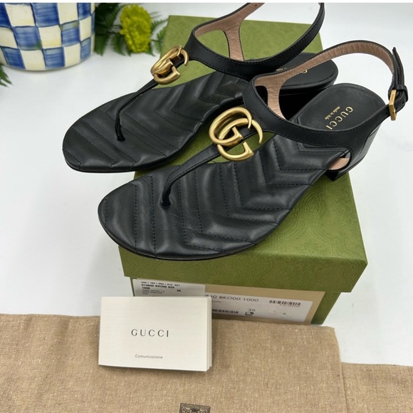 Women’s Gucci double G block heel quilted leather sandals, size 36 made in Italy - Picture 7 of 9